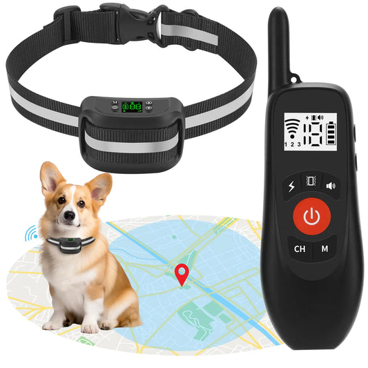 NSPET 2-in-1 GPS Wireless Dog Fence & Remote Training Collar Portable Pet Containment System Electric Dog Fence Beep/Vibration/Shock Correction Mode 1 Collar Receiver